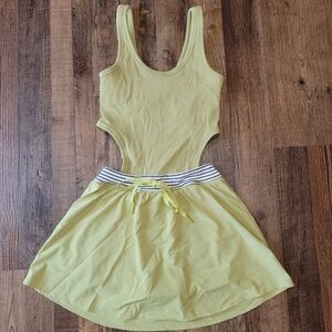 aerie | Dresses | Aerie Yellow Tiered Mini Dress With Tie Neck | Poshmark